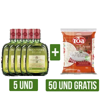 5Und Whisky Buchanan´s D´Luxe x750ml Gts 50Un Arroz Roa Fortiplus x500gr