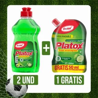 2Und Lavaplatos Frotex Liquido x500ml Limón Gts  Lavaloza Liquido Platox Limón x200ml + 50ml