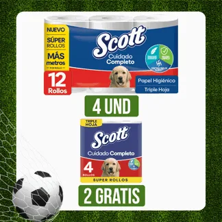 4 Und Papel Higiénico Scott Triple H x275m Gts 2 Und Papel Higiénico Scott Triple H x30m
