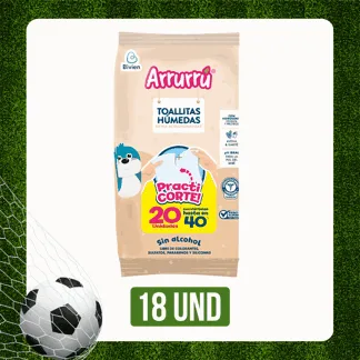 18Und Toallitas Húmedas Arrurrú Extra Acolchonaditas Avena & Karité x20 Toallitas