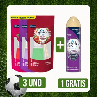 3 Und Ambientador GladeVaritas (Lavanda+Manzana+Frutos)x60ml Gts 1 Und Ambient Glade Aero x275ml RN