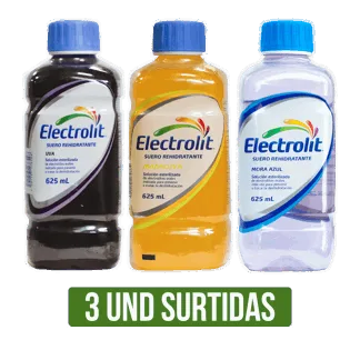 3 Und Suero Rehidratante Electrolit Surtido (Uva/Maracuya/Mora Azul/Fresa Kiwi) x625ml
