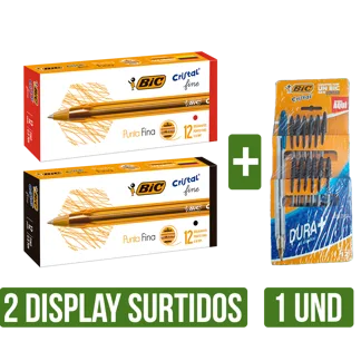 2Display Boligrado Punta Fina Surtido x12Un + Exhibidor Boligrafo Dura+ Negro x12