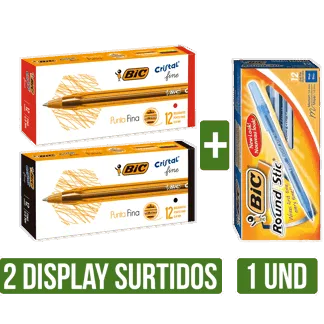 2Display Boligrafo Punta Fina Surtido x12Un + Boligrafo Round Surtido x12