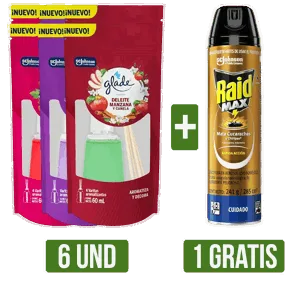 6Un Ambientador Glade Varitas (Lavanda+Manzana+Frutos) x60ml Gts 1Un Insecticida Raid Max x285ml