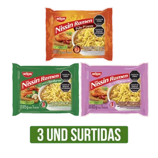 3Und Pasta Precocida Nissin Ramen Surtida x85gr (Camarón/Costilla/Verduras/Pollo Picante)
