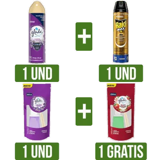 Glade x275ml+Raid Max285ml+Glade Varitas Lavanda x60ml Gts Glade Varitas Manz Y Canl x60ml