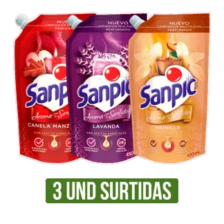 3Un Limpiador Sanpic Surtido (Canela/Vainilla/Lavanda) x450ml
