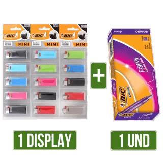 Encendedor BIC Mini J5 + Boligrafo Fashion Surtido