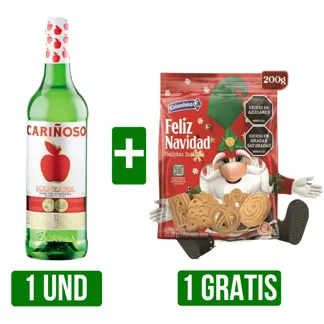 Vino Cariñoso Aroma y Sabor a Manzana 750ml Gts Galletas Feliz Navidad x200gr