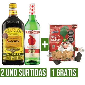 2Und Vino(Sanson/Cariñoso Aroma y Sabor Manzana)x750ml Gts Galletas Feliz Navidad x200gr
