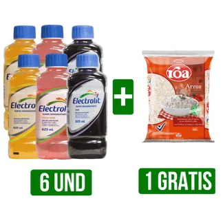 6Und Suero Rehidratante Electrolit Surtido x625ml Gts Arroz Roa Fortiplus x500gr