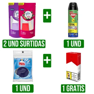 2Und Glade Varitas Surtido x60ml+Baygon x226ml+Pato Tanque x40gr Gts Cigarrillo Marlboro Rojo x10