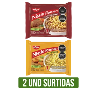 2Und Pasta Precocida Nissin Ramen Surtida x85gr (Carne/Pollo/Costilla)