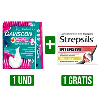 Gaviscon Doble Accion Sachet x12Dp Gts Strepsils Miel Y Limon x4 Tabletas