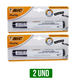 2Und Marcador BIC Pizarra Borrable Negro Blister x1 Marcador