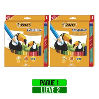Pague 1 Lleve 2Und Colores BIC Evolution x24Un + 2 Lápices Gratis