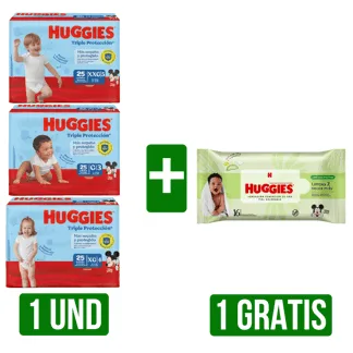Pañal Huggies Triple Protección Gts 1Un Toallitas Húmedas Huggies Limpieza Efectiva x16
