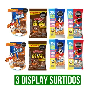 3Display Cereal Kellogg Surtidos x8Und (x30gr/x25gr/x36gr)