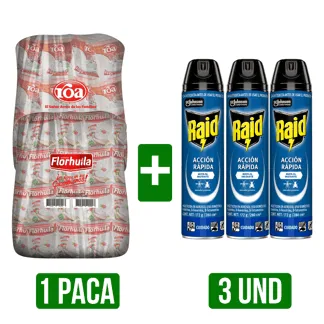 Paca Arroz (Roa/Florhuila) x500gr + 3 Insecticida Raid Elimina Voladores x280ml