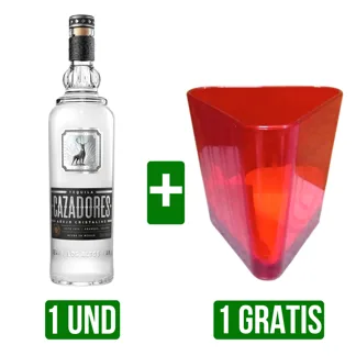 Tequila Cazadores Cristalino x750ml Gts Vaso Plastico Triangular Rojo Grant'S