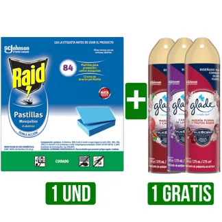Insecticida Raid Pastillas x84past Pague 72 past Gts Ambientador Glade Surtido x275ml