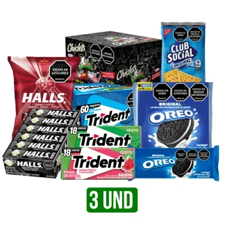 Combo Mondelez 3Und Trident/Chiclets/Club Social/Oreo Surtido