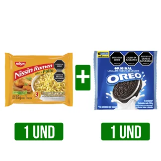 Pasta Precocida Nissin Ramen Sabor A Pollo x85gr + Galletas Oreo Orig x6Un x54gr