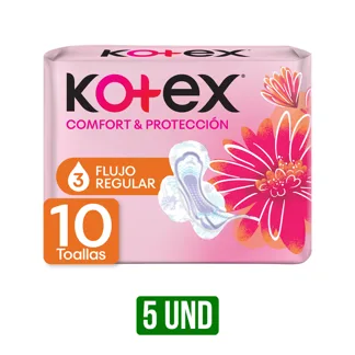 5Un Toalla Higiénica Kotex Comfort & Protección Ultrafina Tela x48Un x10