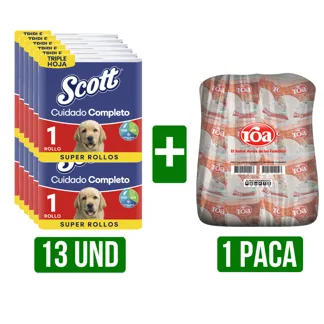 13Un Papel Scott Cuidado Completo + 1 Paca de Arroz x25Un(Florhuila/Roa Forti)x500gr