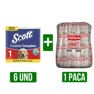 6Un Papel Scott Cuidado Completo + 1 Paca de Arroz x25Un(Florhuila)x500gr