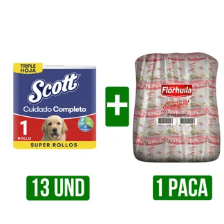 13Un Papel Scott Cuidado Completo + 1 Paca de Arroz x25Un(Florhuila) x500gr