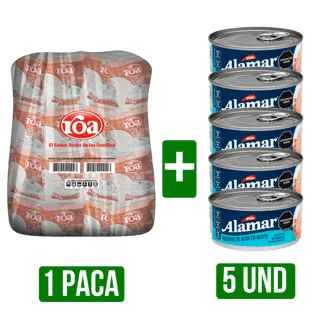 1 Caja Arroz Roa Fortiplus x25Un x500gr + 5 Und Atún Alamar Bocados Aceite x140gr