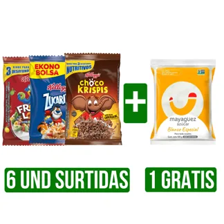 6Und Cereal Surtidos x115gr/x90gr Gts Azucar Mayagüez Blanco Especial x500gr