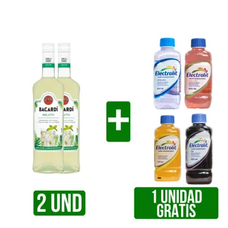 2 Und Ron Bacardi Mojito x750ml Gts Suero Rehidratante Electrolit x625ml