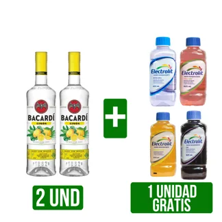 2 Und Ron Bacardi Limón x700ml Gts Suero Rehidratante Electrolit x625ml