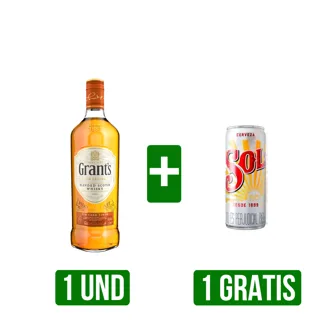 Whisky Grant's Rum Cask x750ml + Gts Cerveza Sol Lata x310ml
