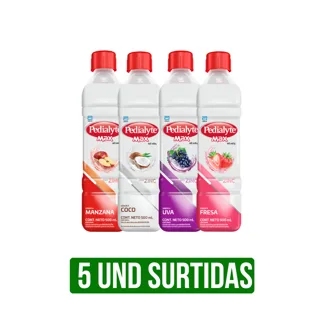 5Und Pedialyte Surtido (Uva/Manzana/Fresa/Coco) Zinc 60 Meq 500ml Dto 8%