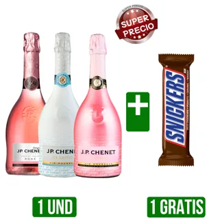 Vino Jp chenet (Sparkling /Ice Rosado/Ice Blanco) x750ml Gts Chocolate Snickers barra x52gr