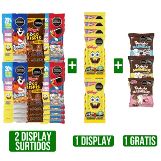 2Display Cereal Kellogg Surtidos x8Un x36gr + Display Bob Esp x8Und x30gr GTS Trululu Masmelo x50gr
