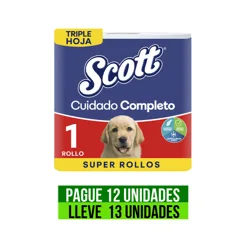 Pague 12 Lleve 13Un Papel Higienico Scott Cuidado Completo Triple Hoja x30mts
