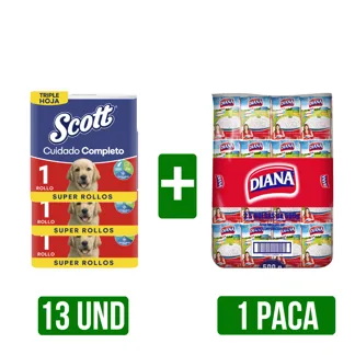 13Un Papel Scott Cuidado Completo + 1 Paca de Arroz x25Un Dianax500gr