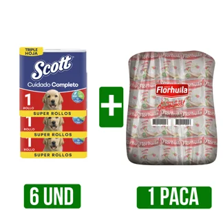 6Un Papel Scott Cuidado Completo + 1 Paca de Arroz x25Un(Florhuila)x500gr
