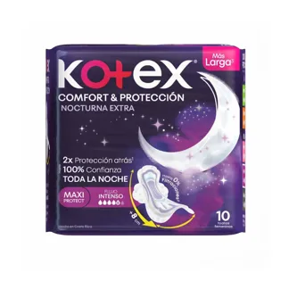 Toalla Higiénica Kotex Comfort & Protección Nocturna Extra x10 Toallas