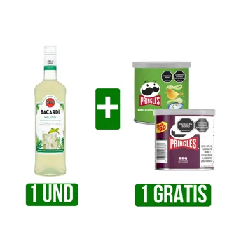 Ron Bacardi Mojito x750ml Gts Papas Fritas Pringles(Crema y Cebolla/Pringles BBQ) x40gr