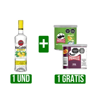 Ron Bacardi Limón x700ml Gts Papas Fritas Pringles(Crema y Cebolla/Pringles BBQ) x40gr