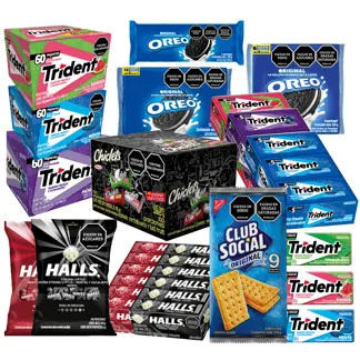 3Un Combo Mondelez (Trident/Halls/Chiclets/Club Social/Oreo)