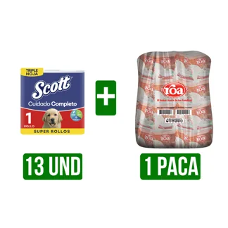 13Un Papel Scott Cuidado Completo Dto 8% + 1 Paca de Arroz x25Un Roa Fortix500gr Dto 15%