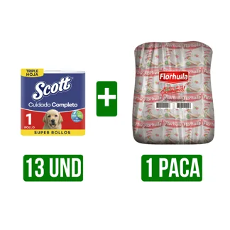 13Un Papel Scott Cuidado Completo Dto 8% + 1 Paca Arroz x25Un Florhuila 500gr Dto 15%