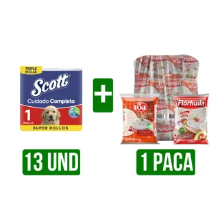 13Un Papel Scott Cuidado Completo Dto 8% + 1 Paca Arroz Mixto x25Un Roa/ Florhuila 500gr Dto 15%